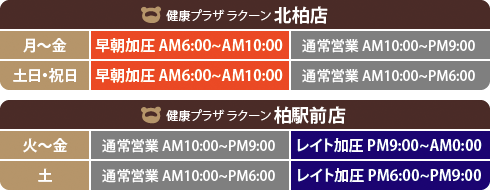 早朝加圧、レイト加圧サービス時間